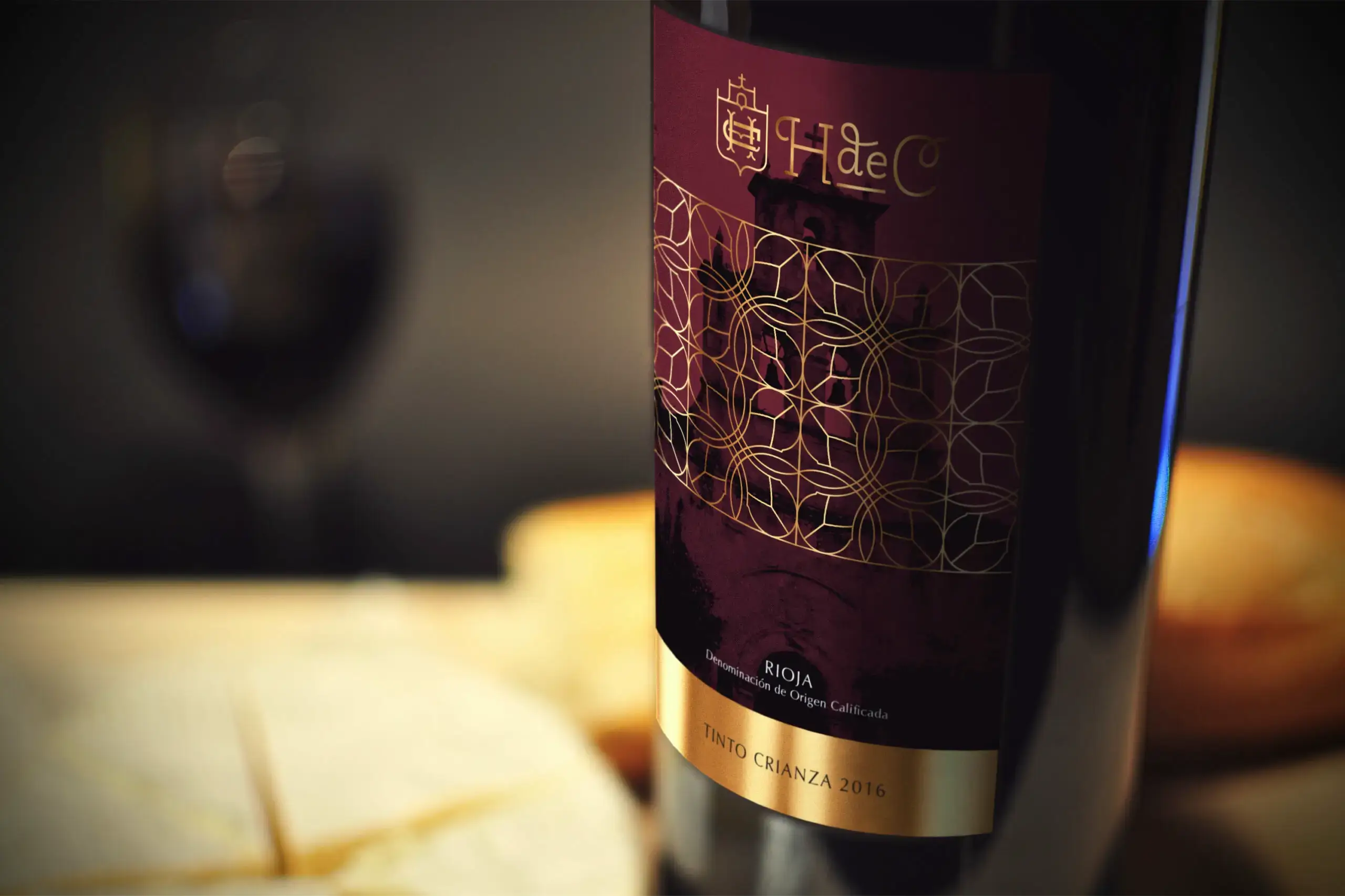 Detalle de etiqueta de vino de reserva